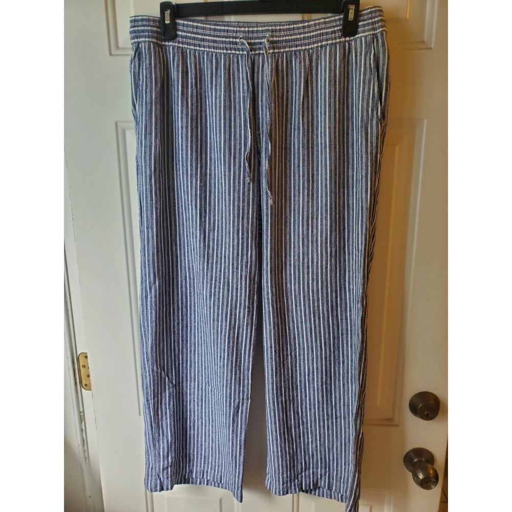 Old Navy Pull‎ On Pants Linen/Rayon Sz L Wide Leg Stripes Beach Resort Summer